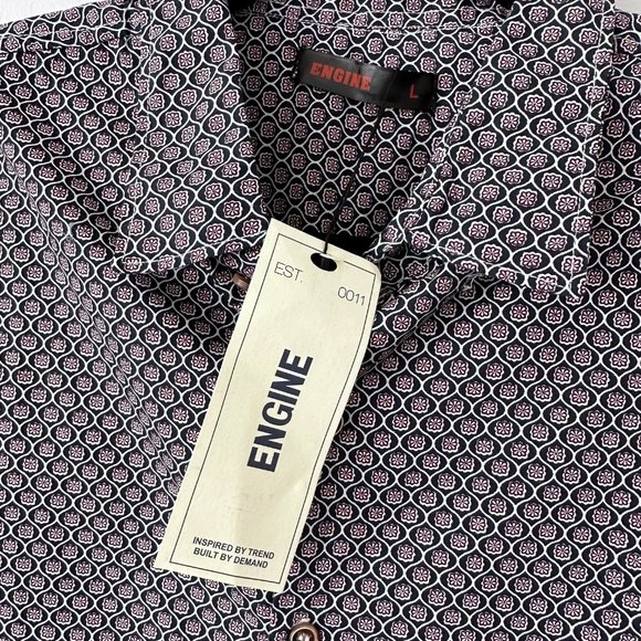 Engine Navy Maroon White Print Cotton Button Down Dress Shirt L NWT - Picture 4 of 7